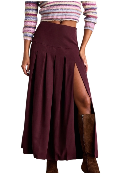 Lulus Dresses & Skirts - NWT Lulus Vessa Burgundy High Rise Pleated Maxi Skirt Slit Size M